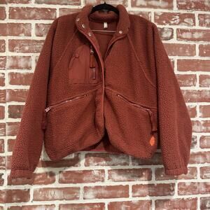 FP Movement Free People Hit the Slopes Fleece Jacket Rust Red Size XS